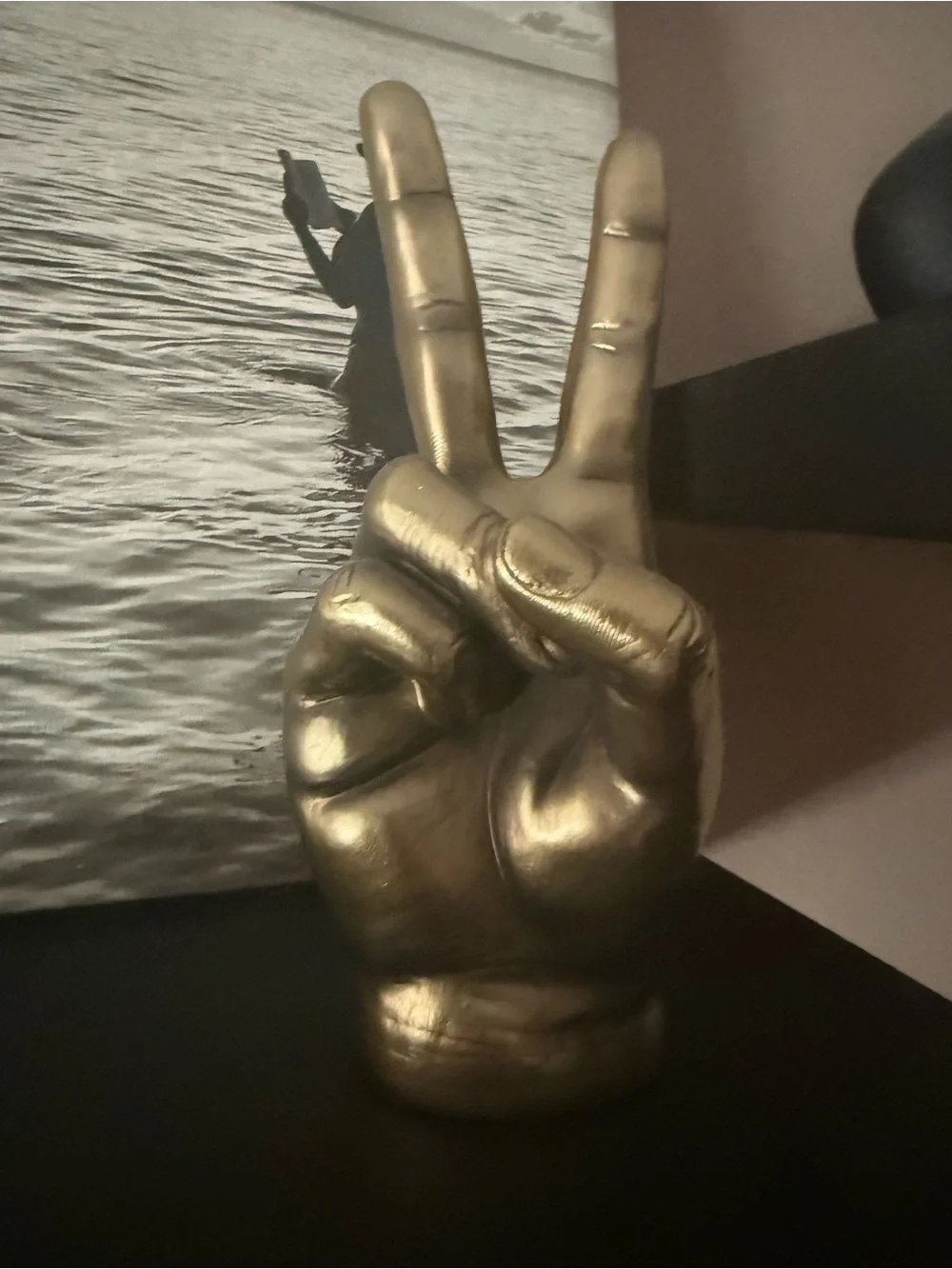 Gold Peace Hand Sculpture - Decorative Home Art